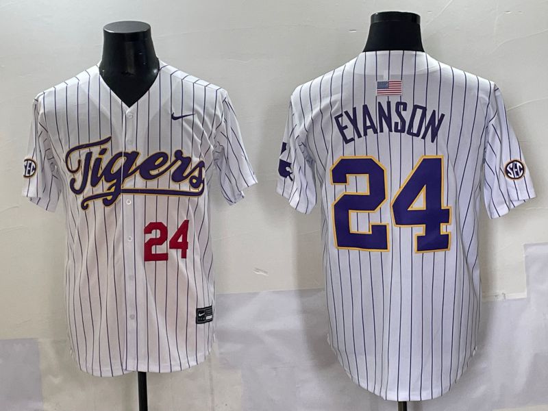 Men 2025 LSU Tigers #24 Eyanson White Stripe Nike Joint Name Nike NCAA Jersey style 4->ncaa teams->NCAA Jersey